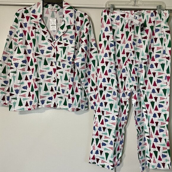 J. Crew Long Sleeve Flannel Holiday Print Pajama Sleep SET Size MP White Multi - Picture 3 of 12
